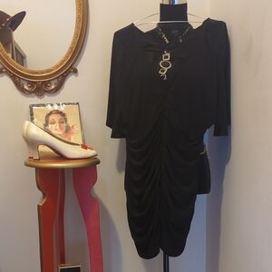 Vintage Elegant Black Dress with Chain Detail